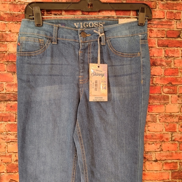 Vigoss - High Rise Super Stretch - Medium Wash Skinny Jeans Juniors size 14 NWT - Picture 3 of 14